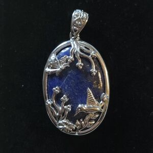 Lapis Lazuli Pendant with Butterfly & Hummingbird Design (#3)